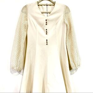Vintage Cream Lace + Gold Button Front Mini Dress
